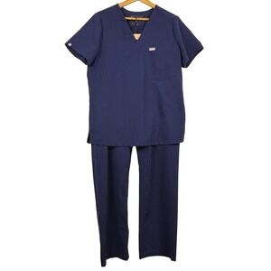 FIGS Women V Neck Catarina Scrub Top + Livingston Straight Pants Set Sz M